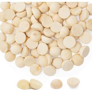 ANZKA 300pcs Small Half Beads for Crafts Wooden, 15mm Flat Wood Balls, 0.6 inch Diameter Wooden Hemisphere Bulk, Natural Half Sphere Ornaments