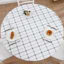 Walrus Round Vinyl Fitted Tablecloth with Flannel Backing Elastic Edge Design Table Cover Waterproof Oil-Proof PVC Table Cloth Stain-Resistant Best for 32"-36" Round (Green Plaid)