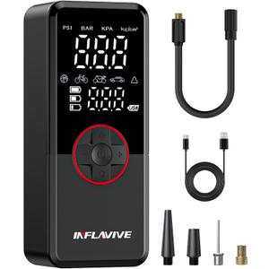 Tire Inflator Portable Air Compressor, 3X Fast Inflate Cordless Air Pump for Car Tires with LED Light, 150PSI Portable Electric Pump with Digital Pressure Gauge, for Bike Motorcycle Car Ball (Red)