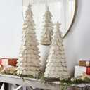 Handmade Pair of Tabletop Christmas Trees in Cream - 36" and 26" Tall, Hand Felted Wool