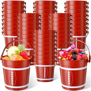 Tioncy 30 Pcs Football Plastic Bucket with Handles 34 oz Versatile Football Treat Bucket Football Ice Bucket Bulk for Wine Beverage Football Party Snack Candy Alcohol Beer Drink Pail Gifts