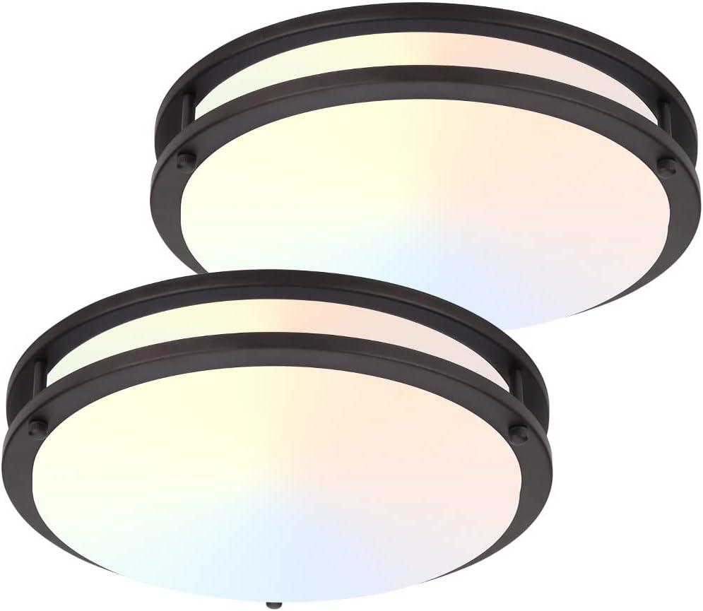 DAKASON 2Pack LED Flush Mount Ceiling Light Fixture, 13 20W On/Off Switch to Select 3000K/4000K/5000K, Dimmable Ceiling Lamp for Kitchen, Living Room, Hallway, Oil Rubbed Bronze (ORB)