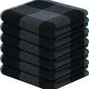 Homaxy 100% Cotton Waffle Weave Check Plaid Dish Cloths, 12 x 12 Inches, Super Soft and Absorbent Dish Towels Quick Drying Dish Rags, 6-Pack, Black & Grey