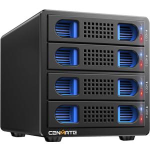 CENMATE Aluminum 4 Bay 10Gbps Hard Drive Enclosure with Cooling Fan for 2.5/3.5" SATA HDD/SSD with USB A/C 3.2 Gen 2, Support Hot Swappable, Tool-Free HDD Enclosure, DAS (NO RAID/NAS)