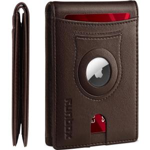RUNBOX AirTag-Wallet-Mens-Slim-RFID Blocking Wallets Leather with Bill Compartment Air Tag Bifold Card Holder Wallet Gifts for Men Dad (Oil Coffee)