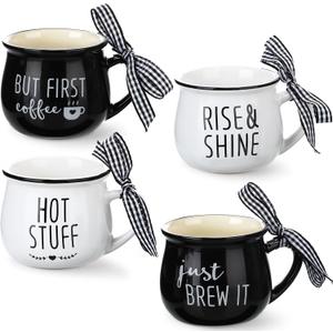 Patelai 4 Pcs Mini Espresso Cups 5 oz Christmas Coffee Mugs Set with Handle for Coffee Bar Tiered Tray Decoration Holiday Party Gift (Black and White)
