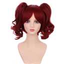 Red Wig for Kids Girls Short Red Wig with Bangs Child Dark Red Ponytails Wig Include 2 Detachable Buns with Clips Synthetic Wig with Wig Cap(Red)