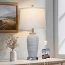 CINSARY 25" Vintage Farmhouse Jar Table Lamps, Single Rustic Bedside Lamp with USB A+C Ports & AC Outlet, Nightstand Lamps for Living Room, Bedroom, End Table, Grey White(LED Bulb Included)