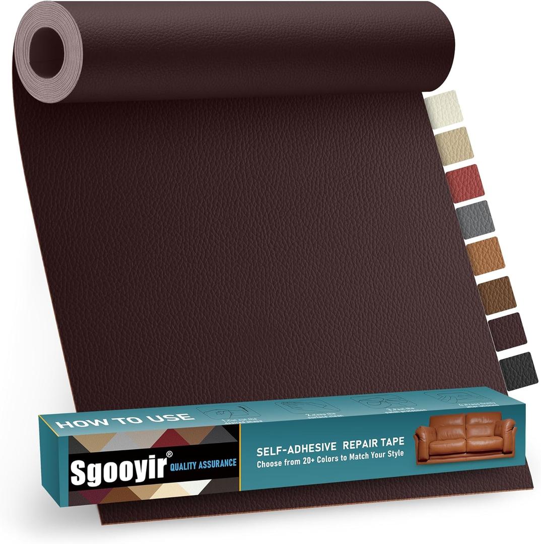 Leather Repair Patch Tape Kit, 16" x 30" Self Adhesive Leather Repair Patch for Furniture, Vinyl Leather Repair Kit for Car Seat, Chairs, Couch, Sofa, Boat Brown