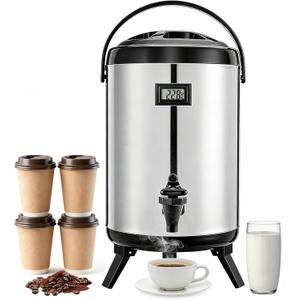 3.2 Gal/12L Non-Electric Insulated Beverage Dispenser, Stainless Steel Thermal Drink Server with Spigot & Temp Display, Hot & Cold Drink Dispenser for Cafes, Restaurants, Parties, Silver (EXP 01/03/27)