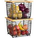 Wire Storage Basket for Kitchen Pantry: GGIU Stackable Kitchen Counter Organizers - Wire Organizing Bin for Produce Vegetable Potato and Onion Black