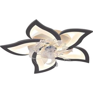 REYDELUZ Low Profile Ceiling Fan with Lights,Modern Dimmable Flower Shape Ceiling Light Fan with Remote Control/App Control,for Bedroom/Childrens Room - Black
