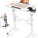 Enayplon Small Standing Desk with Wheels, Portable Treadmill Desk, Rolling Desk Adjustable Height for Laptop, Mobile Standing Table for Walking Pad, Bedside Table, 23" W x 15" L x 41" H