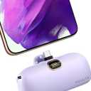 Kuulaa Portable Charger USB C with Built-in USB-C Plug, 5000mAh PD20W Fast Charging Power Bank, LCD Digital Display Battery Pack for iPhone 15/16,Samsung S22/S23 & Android (Purple)