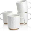 Sweese Stackable Coffee Mugs Set of 4, 10 oz Porcelain Coffee Cups with Embossed Design, White Cappuccino Cups for Coffee, Latte