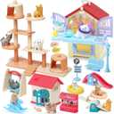 Golray 66Pcs Cat Toys for Kids Girls, 3 In 1 Pet Pretend Play Toys with 9 Cat Figurine/DIY Cat Tree/Beauty House/Playground, Toddler Cat Figures Pet Care Birthday Preschool Girl Boy Gift Age 4 5 6 7 8