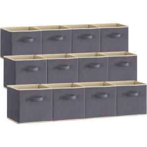 Lifewit 13 Inch Cube Storage Bins, 12 Packs Storage Cubes Foldable Decorative Fabric Storage Baskets for Organizing Home Organizers with Handles for Shelves, Closet, Grey (13"L x 13"W x 13"H, Gray)