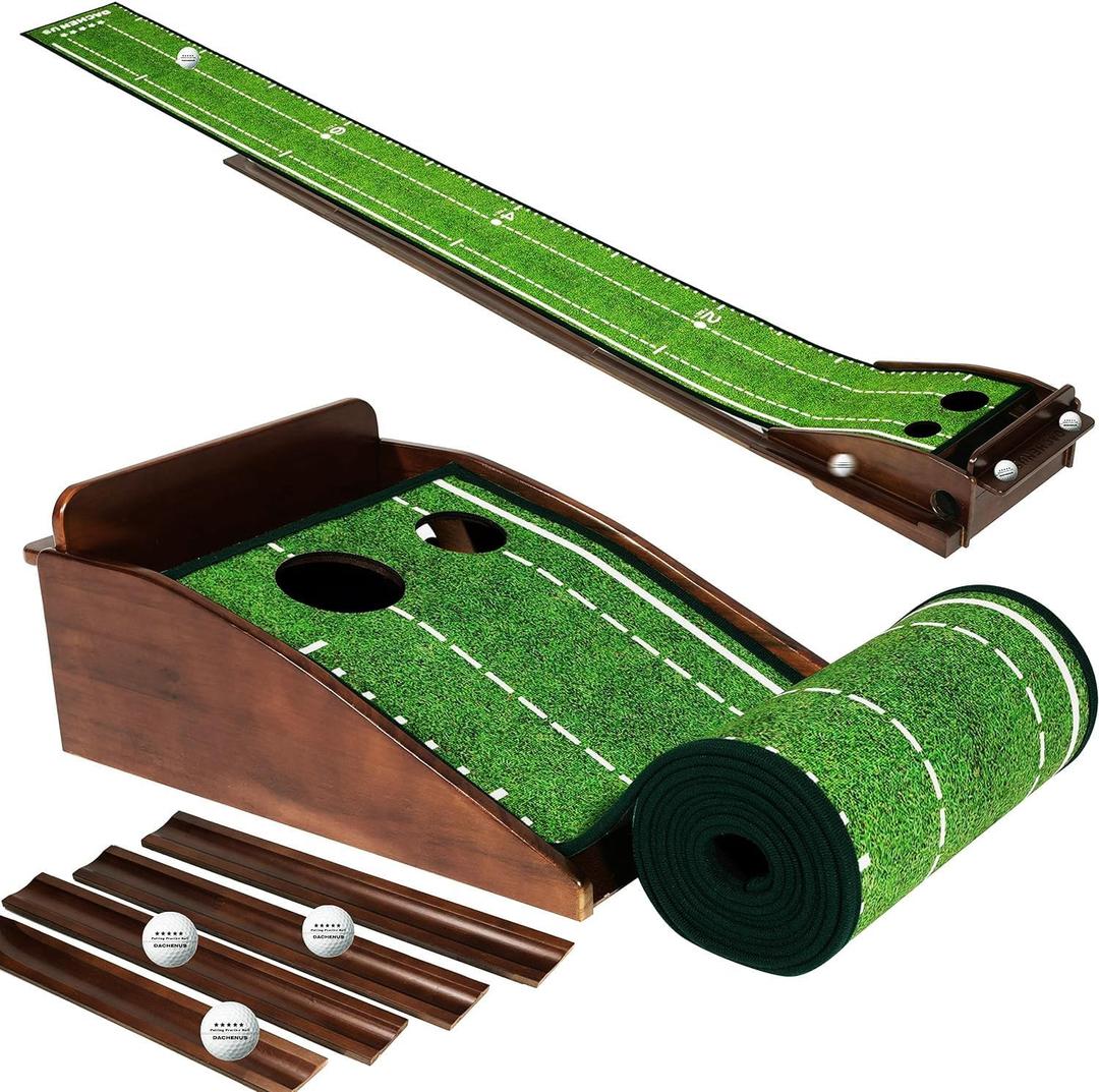 Dachenus Putting Green Indoor Mat Outdoor Golf Putting Mat with Automatic Ball Return - Ideal for Home, Office, and Outdoor Use