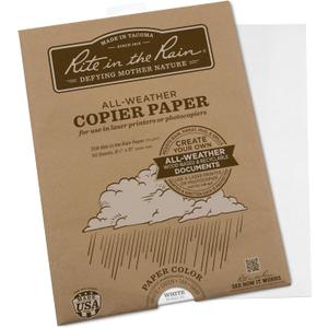 Rite In The Rain Weatherproof Laser Printer Paper, 8.5" x 11", 20# White, 50 Sheet Pack (No. 8511-50)