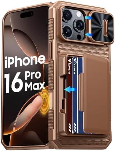 Vizvera for iPhone 16 Pro Max Case Wallet RFID [Cards Holder][Camera Control][Camera Cover] Full Body Rugged Shockproof Silicone Protective Phone Case for iPhone 16 Pro Max 6.9"(Desert Gold)