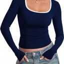 SOLY HUX Women's Long Sleeve Fitted Tops Scoop Neck Tight Dressy Casual T Shirts Vintage Tees (M)