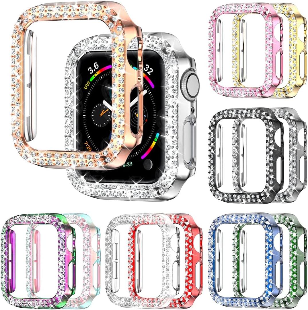12 Pack Rc-Z for Apple Watch Series SE(2nd) 6 5 4 44mm Bling Case, Bumper Double Diamonds Rhinestone Protective Frame Replacement Accessories for iPhone Watch iWatch 44 mm Women