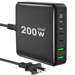 USB C Charger, 200W 7 Ports Fast GaN USB C Charging Station, 65W Laptop Charger Compatible with MacBook Pro/Air, iPad, iPhone 17/17Pro/17Pro Max/16/15/14/13/12 Series, Samsung Galaxy Note