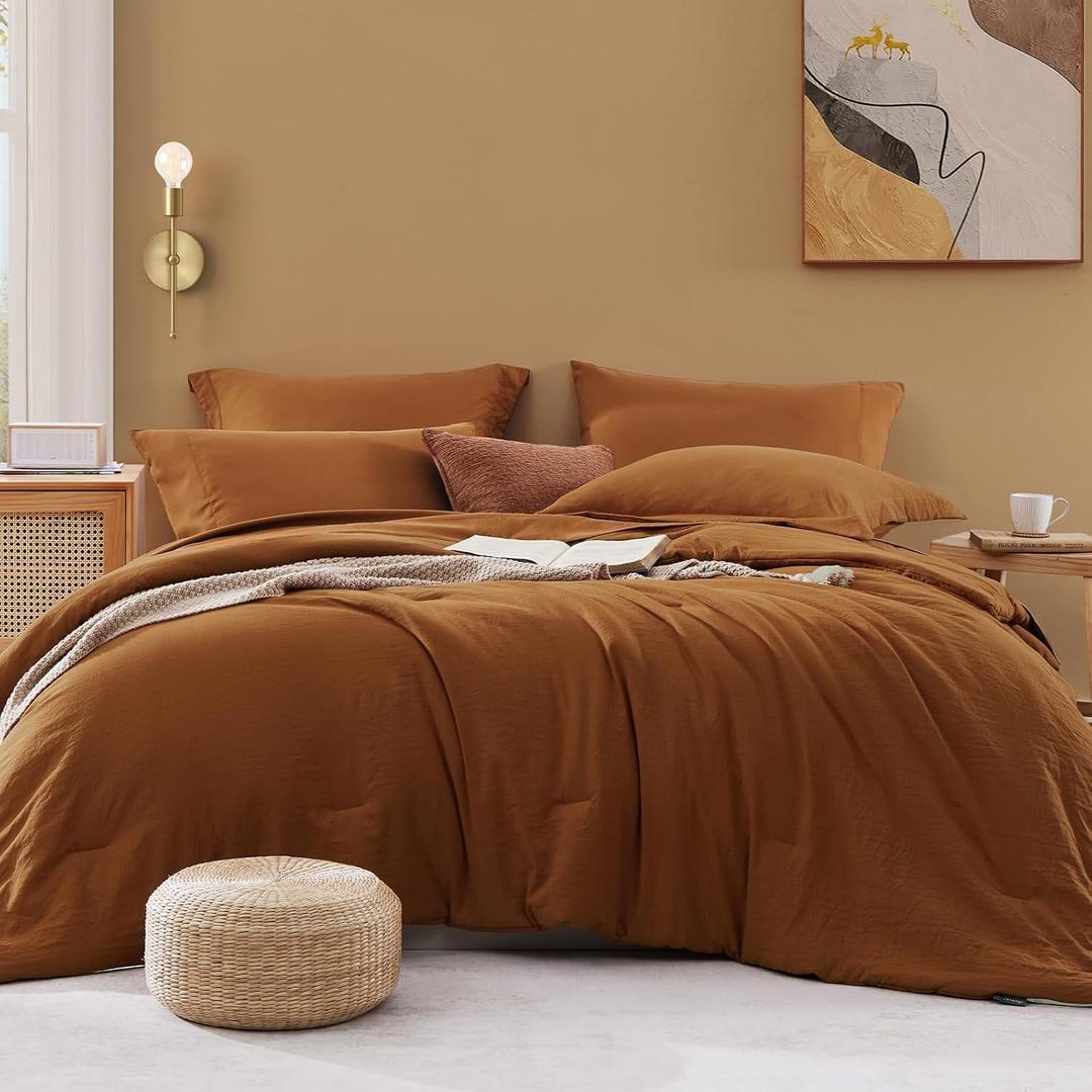 WRENSONGE Terracotta King Size Comforter Set- 7 Pieces Soft King Bed in a Bag with Fitted Sheet, Flat Sheet 2 Pillow Shams, and 2 Pillowcases- Warm King Bedding Set for All Season