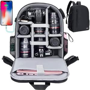 Cwatcun Camera Backpack with USB,Rain Cover,fit 15.6" Laptop,Anti-Theft Rear Open Camera Bag,Waterproof Camera Case with Tripod Straps for Canon Nikon Sony DSLR SLR Photography Bag Unisex(III-L-Black) (3.0 L)