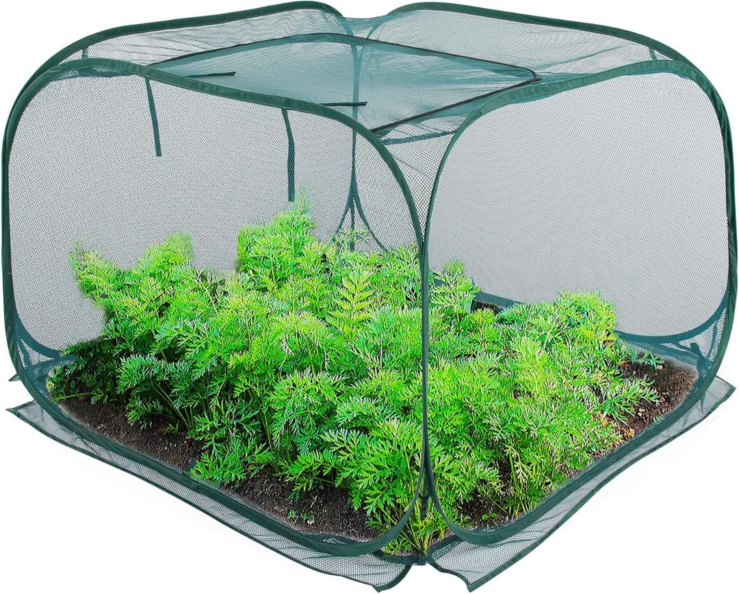 Pop Up Mesh Plant Cover,40'' x 40'' x 30'' Plant Protector for Raised Garden & Flower Bed, Net Cage Plant Guard for Fruits, Vegetables, Seedlings and Herbs, 8 Ground Stakes for Fixing