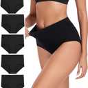 wirarpa Women's Cotton Underwear High Waist Stretch Briefs Soft Underpants Ladies Full Coverage Panties 5 Pack M