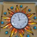 Sun Outdoor Clock with Thermometer and Hygrometer Combo, Silent No-Ticking Outdoor Wall Clock, Waterproof Quartz Clock for Patio, Living Room, Kitchen, Garden, 13 Inch