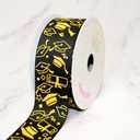 Grosgrain Graduation Decorative Ribbon, Black with Gold Caps and Diplomas Pattern, 1.5 inches Wide, 10 Yards