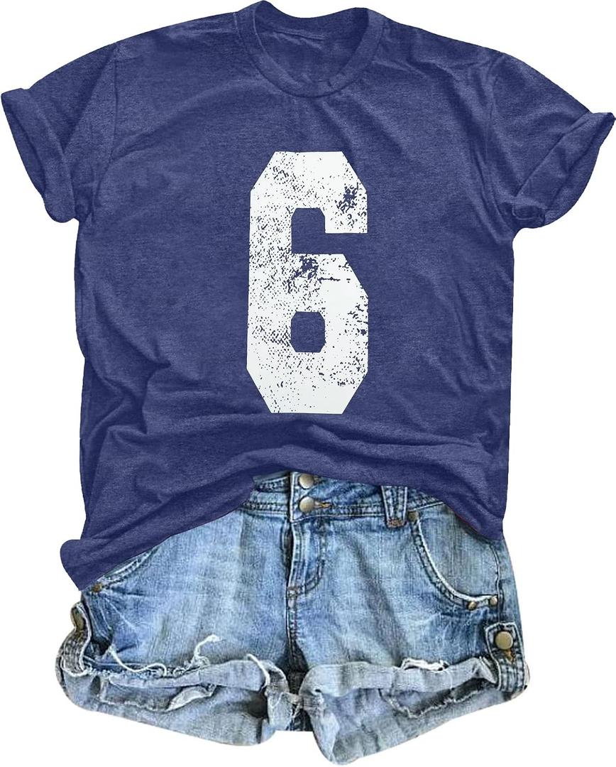 6 Shirt Number Six Shirts Funny Graphic Tshirts Short Sleeve Crew Neck 6 7 Shirt Sport Varsity 10 Tee Tops (S)