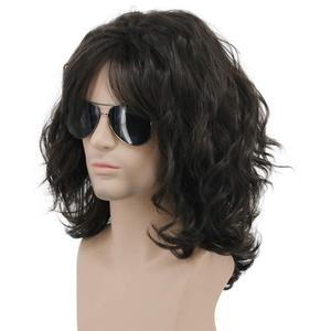 karlery California 70s 80s Rocker Wig Men Women Long Curly Dark Brown Halloween Costume Anime Wig