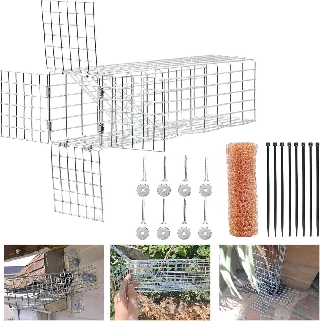 One Way Squirrel Door Excluder, Humane Squirrel Trap, 11  3  3 inch Rodents Excluder, Includes Full Installation Kit with Screws, Pressure Plate, Cable tie & Copper mesh, One Way Traps