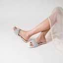 Women's Sandals Rhinestone Strappy Slides With Soft Memory Foam Insole, Dressy Open Toe Beach Slippers Flats for Summer (M)