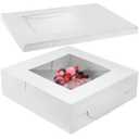 Ireer 10 Pcs 16 x 16 x 5 Inch Cake Boxes with Window White Bakery Boxes Large Pastry Baking Rectangle Cardboard Window Bakery Pastry Containers for Cakes Cupcake Cookie Pie Treat Party Supplies Favors