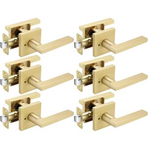 Haidms Gold Door Handles Interior, Zinc Alloy Brushed Gold Privacy Indoor Door Handles, Brushed Brass Inside Door Levers, Heavy Duty Brass Interior Door Levers for Bathroom, Bedroom, (6 Pack)