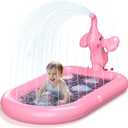 QPAU Splash Pads for Toddlers 1-3, Pink Elephant Toy Splash Pad for Kids, Outdoor Play Mat for Babies, Inflatable Sprinkler Pool for Birthday Girl Gifts 1 Year Old Girl