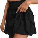 NIMIN Summer Flowy Skorts for Women 2026 Casual Cute Floral Boho Skirts Ruffle High Waisted Mini Skirt Built-in Shorts (Black, M)