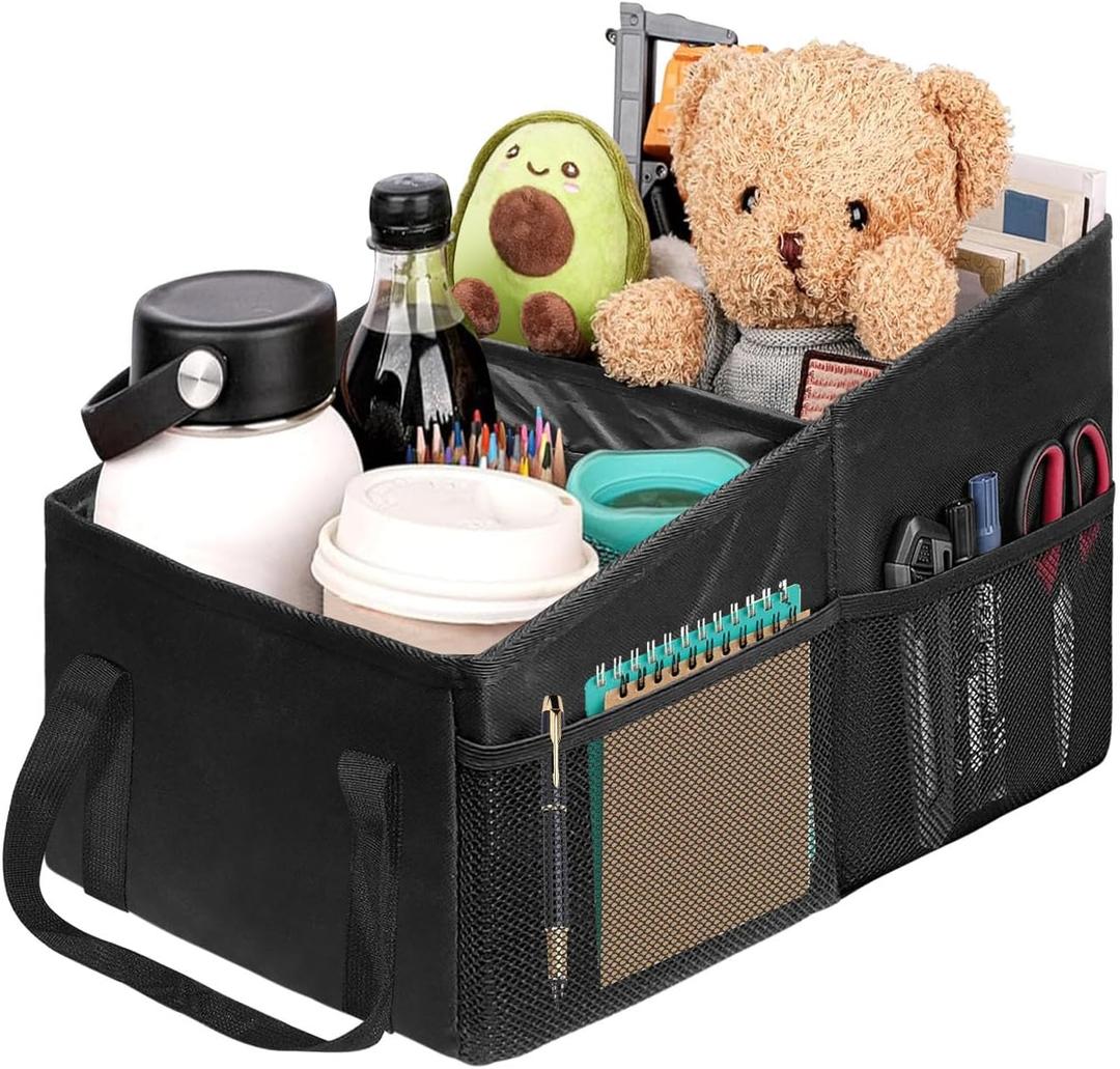 Car Organizer, Car Backseat Organizer for kids, Car Organizer with Divide, Handles and Multiple Mesh Pockets, Passenger Seat Organizer, Travel Accessories Collapsible Small Car Seat Storage Caddy