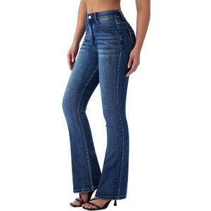 Roswear Women's Trendy Stretchy Flare Jeans Mid Rise Bootcut Curvy Denim Pants, Medium, 28.7