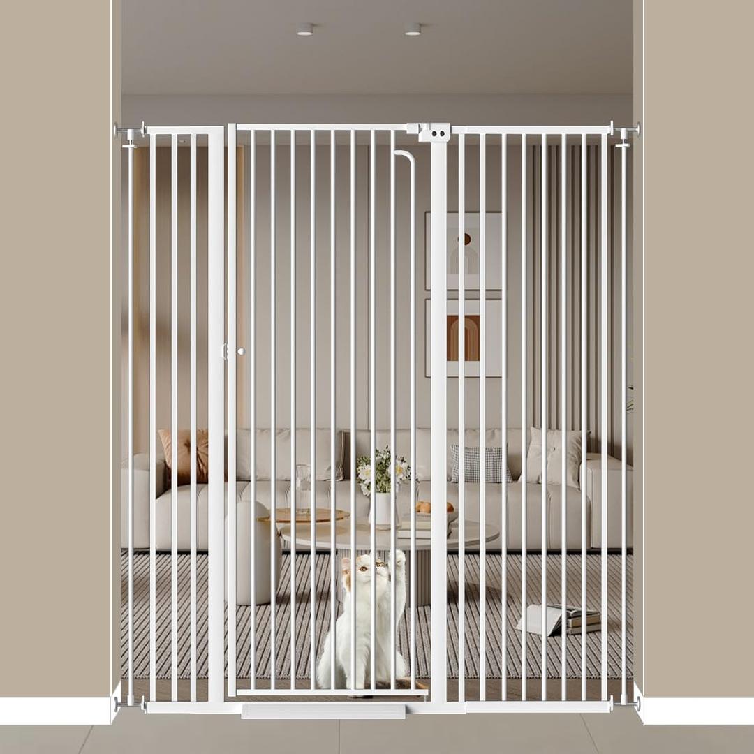 57" Extra Tall Cat Gate, 48.0"-52.7" Wide Pet Gate for Doorway, Pressure Mounted Tall Baby Gate with Door, Walk Through Dog Gate Indoor Stairs, Auto Close Cat Safety Gates, White