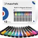 maxtek Magnetic Dry Erase Markers with Eraser - 12 Count Colorful Fine Tip Whiteboard Markers for Kids, Low Odor Whiteboard Markers for Calendar Boards White Board