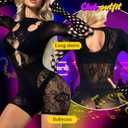 2 x Kimfeng Black Club Outfits for Women Hollow Out Long Sleeve Mesh Lingerie Bodycon Fishnet Bodysuit Jumpsuit Romper Clubwear (Black)
