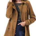 Allegra K Women's Faux Suede Trench Coat Notched Lapel Double Breasted Jacket with Belt (Small, Brown)