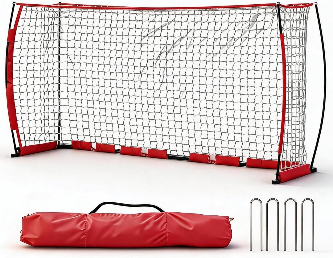 Garvee Soccer Goal for Backyard, Heavy Duty Galvanized Steel Frame Soccer Goal with Foam Padded Posts, Large Portable Soccer Net with Velcro Design, Weatherproof Outdoor Training, 12x6FT-Red