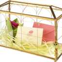 Glass Wedding Card Box with Gold Metal Frame, Envelope Card Reception Box with Heart Lock, Transparent Glass, 12.6 x 5.9 x 9 in