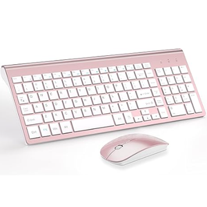 Wireless Keyboard and Mouse Ultra Slim Combo, TopMate 2.4G Silent Compact USB 2400DPI Mouse and Scissor Switch Keyboard Set with Cover, Batteries Included, for PC/Laptop/Windows/Mac  Rose Gold White